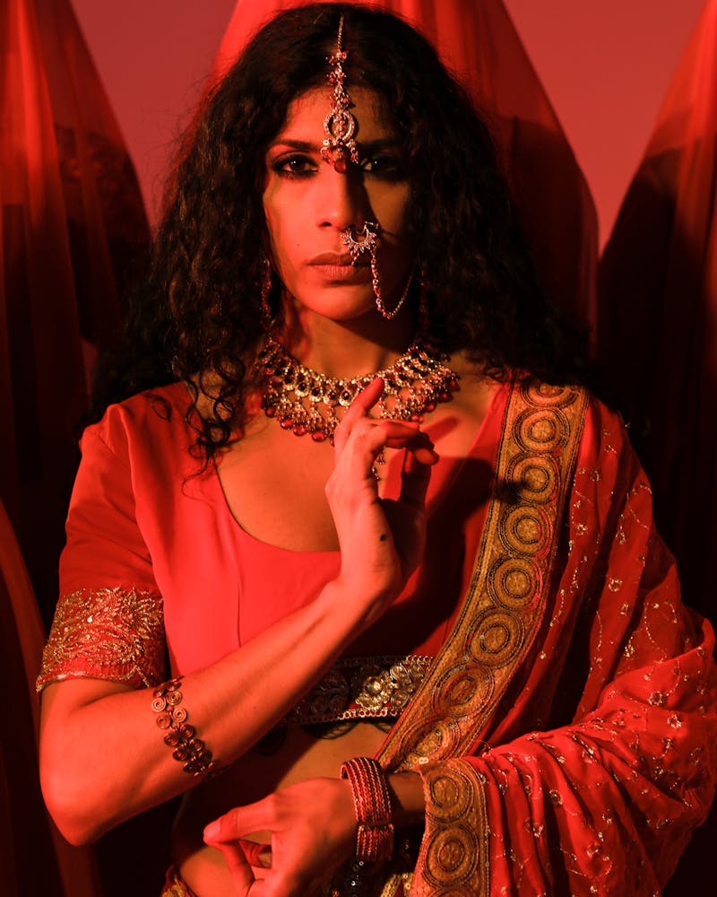 Velvet Lehenga — Deep Ruby & Gold